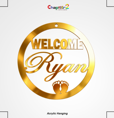 personalized gold mirror acrylic hanging customized according to customer requirements with baby name and footprints