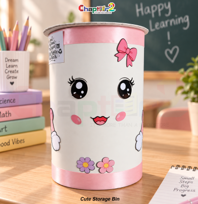 3d student project cute storage bin customized according to customer requirements with kawaii face ribbon trim and flowers for school exhibition